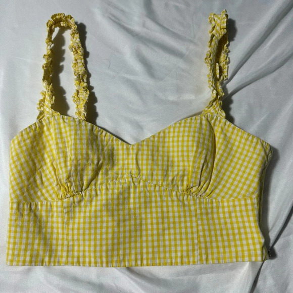Zara Cropped Top Side Zip Frilly Straps Elastic Back Size Small - Picture 1 of 11